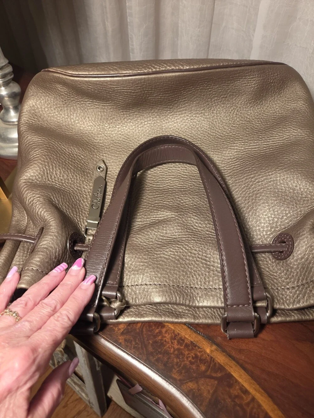 Vintage Cole Haan Bronze Pebbled Leather Drawsting Bucket Bag